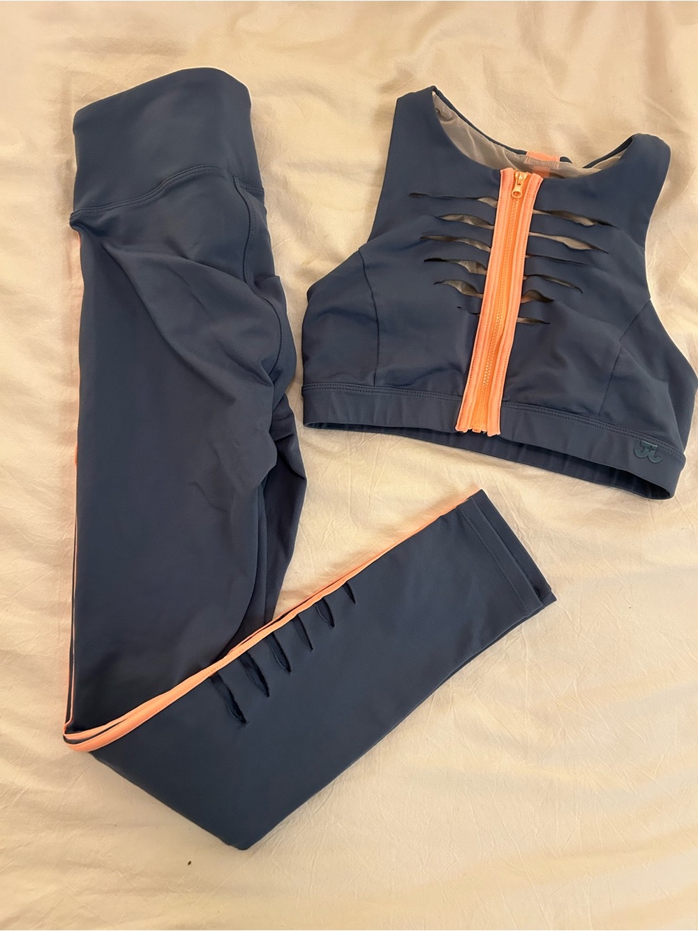 Jo & Jax Matching Navy Set with Peach Accents Size S